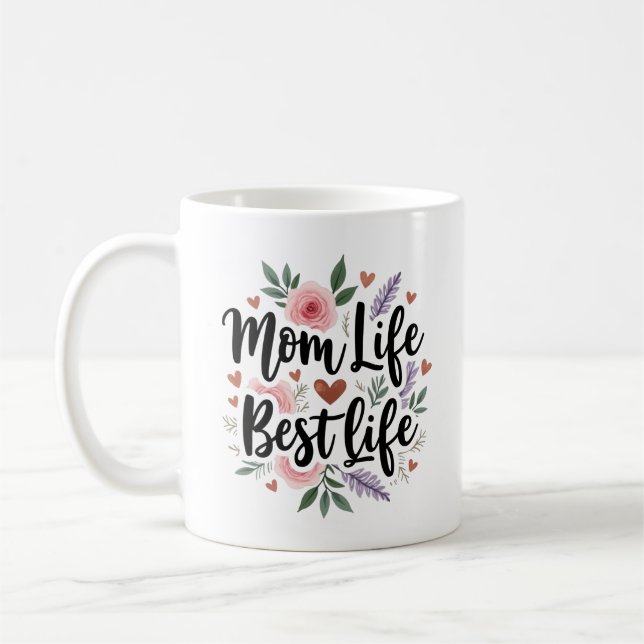 Mamma Life Best Life Blommigt Kaffemugg (Vänster)