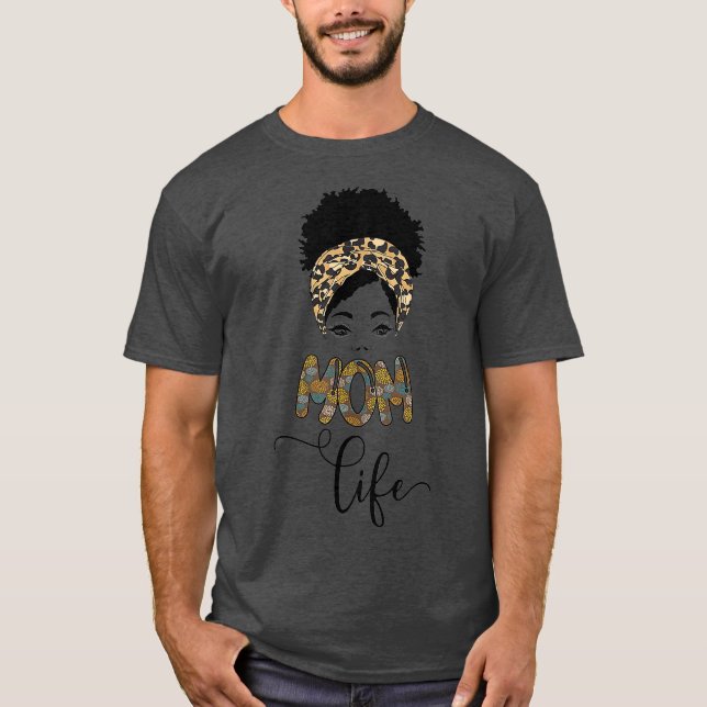 Mamma Life Black Woman Melanin Leopard Mönster T Shirt (Framsida)