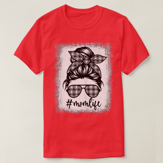 Mamma Life Bleached Messy Bun Black & White Play M T Shirt (Design framsida)