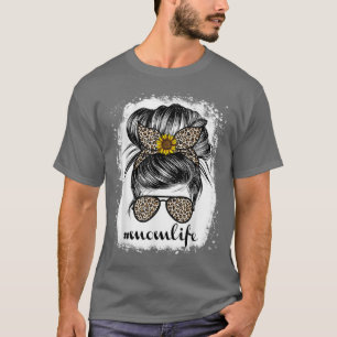 Mamma Life for Women Messy Bun Leopard Mors dag T Shirt