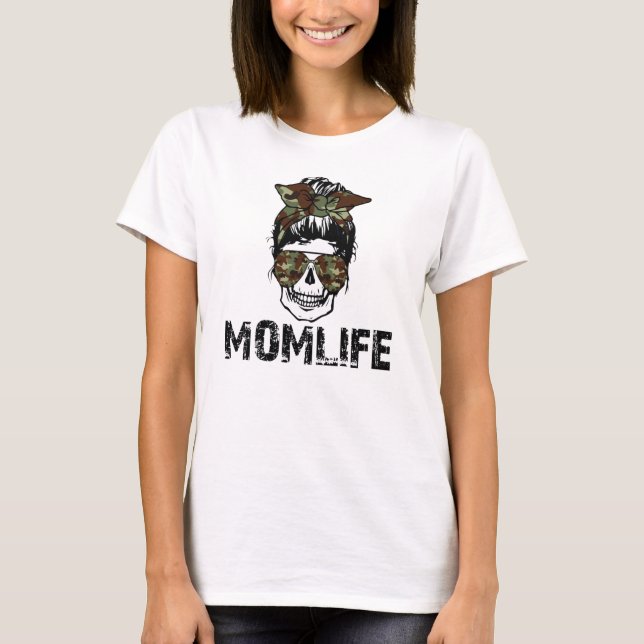 Mamma Life Funny SKull med solglasögon och bin T Shirt (Framsida)