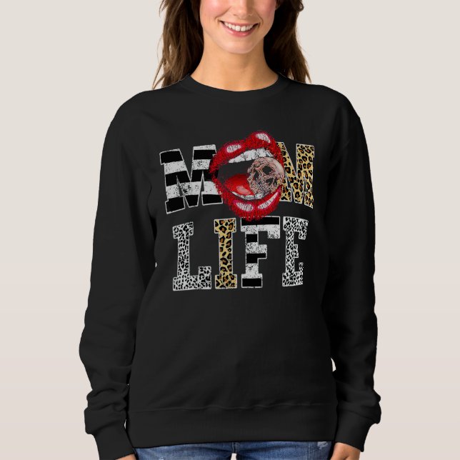 Mamma Life Leopard Lip Skull Red Lip Mors dag T Shirt (Framsida)