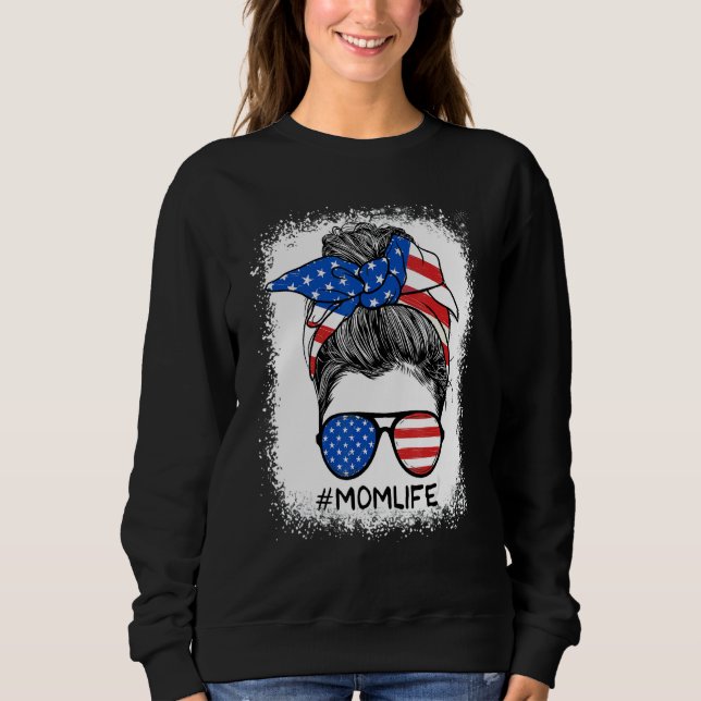 Mamma Life Messy Bun Glasses American Flagga Mammo T Shirt (Framsida)