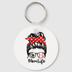 Mamma Life Messy Bun Hair Funny Baseball Hockey Ma Nyckelring