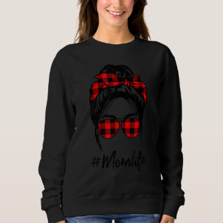Mamma Life Messy Bun Hair Leopard red plaid Lyckli T Shirt