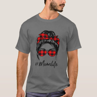 Mamma Life Messy Bun Hair Leopard Red Play Lycklig T Shirt