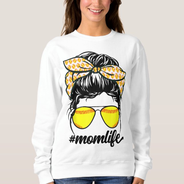 Mamma Life Messy Bun Softball Baseball Mammor Mor T Shirt (Framsida)