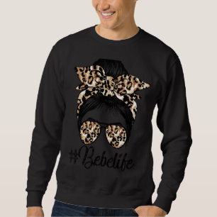 Mamma Life Messy Hair Bun Leopard Women Mors dag Lång Ärmad Tröja