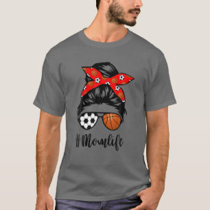 Mamma Life Ocer Skull Messy Bun Basketball Bandana T Shirt