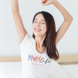 Mamma Life och rosa hjärta med egna namn T Shirt