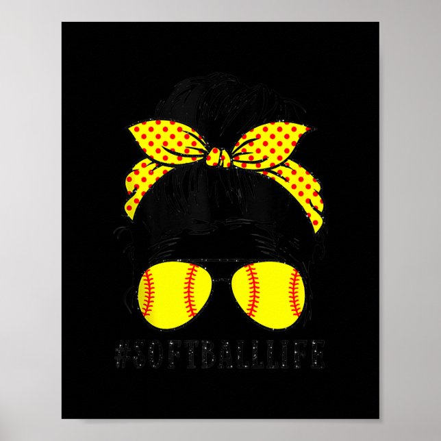 Mamma Life Softball Baseball Mamma Mors dag Messy Poster (Framsidan)