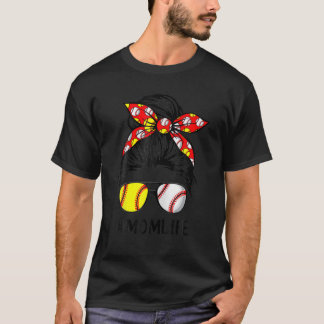 Mamma Life Softball Baseball Mors dag Messy Bun T Shirt