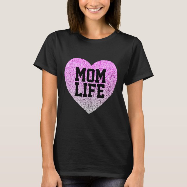 MAMMA Life T-SHIRTS FAUX GLITTER ROSA HEART (Framsida)