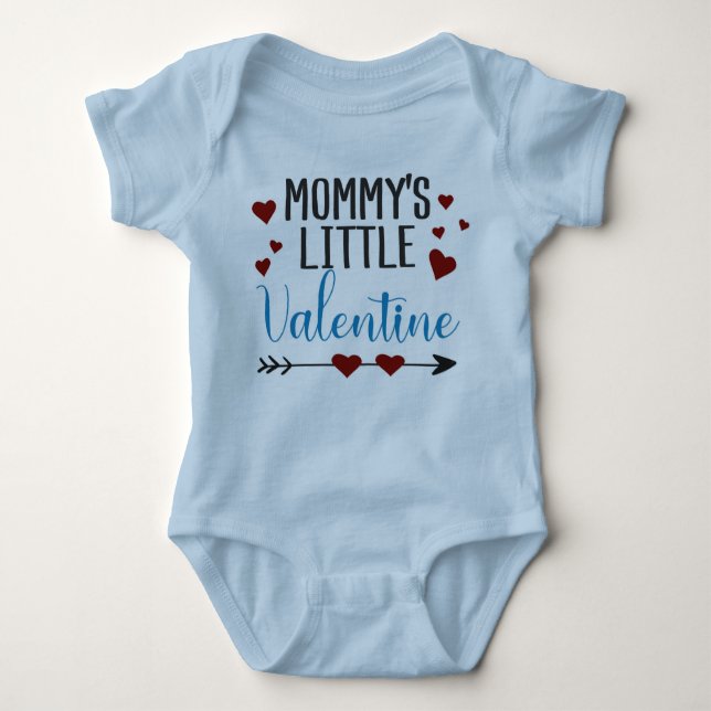 Mamma lille Valentine Blue med rosa hjärtan T Shirt (Framsida)