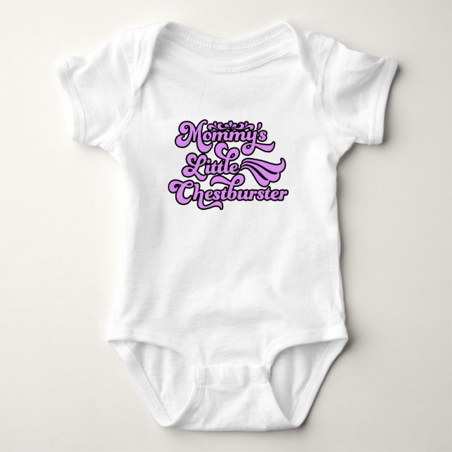 Mamma Little Chestburster, Lila i 70's Stil T Shirt (Framsida)