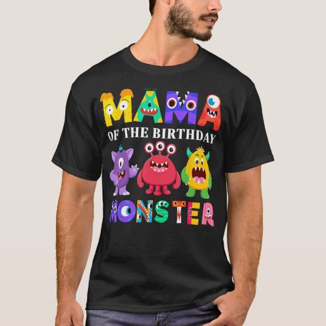 Mamma Little Monster Kids 1:a födelsedagsfamiljen  T Shirt (Framsida)