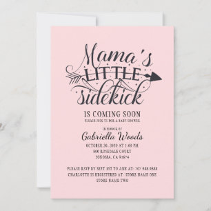 Mamma Little Sidekick Rosa Flicka Shower Inbjudningar
