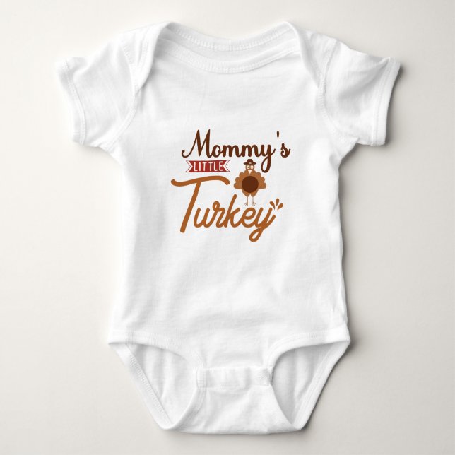 Mamma Little Turkey Typography baby bodykostdräkt T Shirt (Framsida)