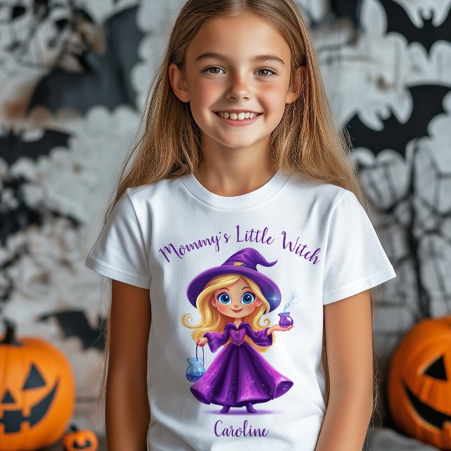 Mamma Little Witch Halloween Girl Namn T Shirt (Mommy's Little Witch Halloween Girl Name T-Shirt)
