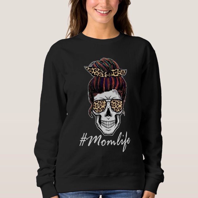 Mamma Liv Dam Skull Leopard Rött Osett Hår T Shirt (Framsida)
