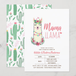 Mamma Llama Baby Shower Fiesta Cacti Cute Girls Inbjudningar