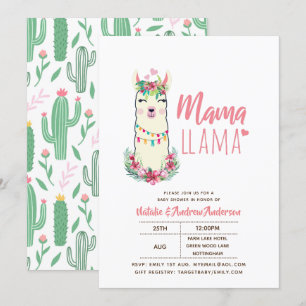 Mamma Llama Baby Shower Fiesta Cacti Cute Girls Inbjudningar