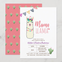 Mamma Llama Baby Shower Fiesta Cacti Cute Girls Inbjudningar