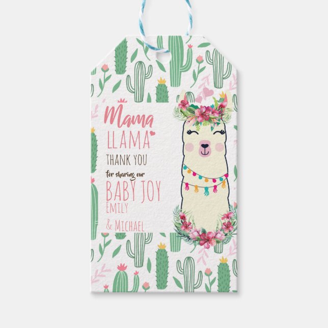 Mamma Llama Fiesta Flicka Shower Partyware Presentetikett (Framsidan)