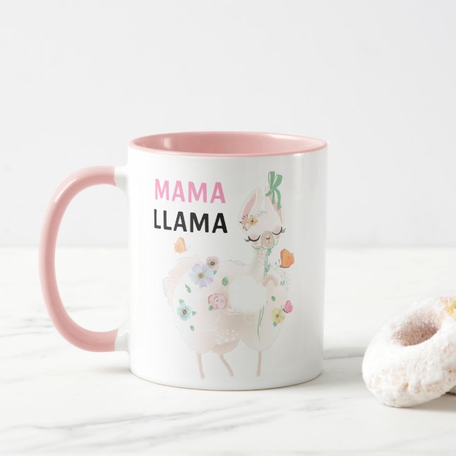 Mamma Llama Funny Rosa Girly Blommigt Llama Mugg (Med munk)