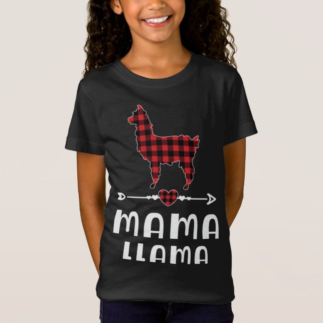 Mamma Llama jul Pajama Red Play Buffalo Fami T Shirt (Framsida)