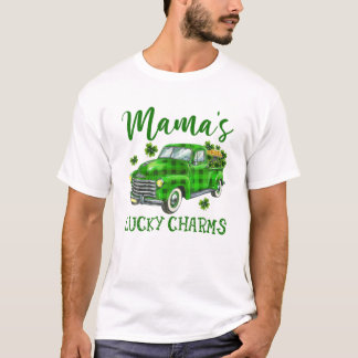 Mamma Lucky Charm Grönt Lastbil Shamrocks St Patri T Shirt