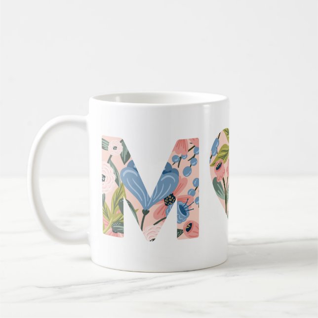Mamma, Lycklig Mors dag Blommigt Typografi Kaffemugg (Vänster)