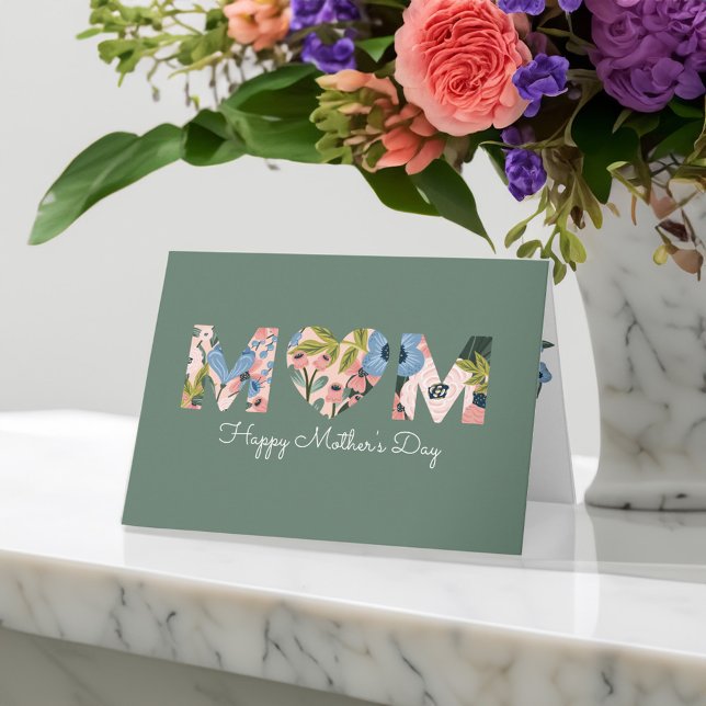 Mamma, Lycklig Mors dag Blommigt Typografi Kort (Mom, Happy Mother's Day Floral Typographic Card)