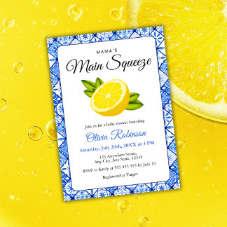 Mamma Main Squeeze Blue Tile Lemon Baby Shower Inbjudningar