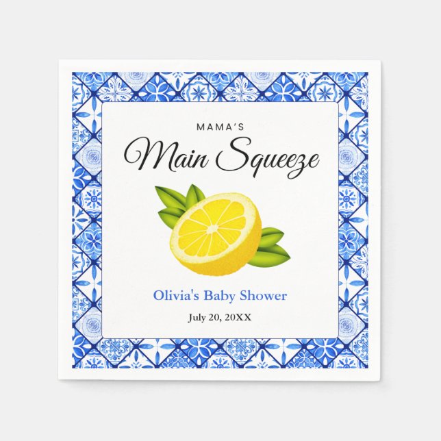 Mamma Main Squeeze Blue Tile Lemon Baby Shower Pappersservett (Framsidan)