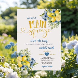 Mamma Main Squeeze Lemon Blue Blommigt Baby Shower Inbjudningar