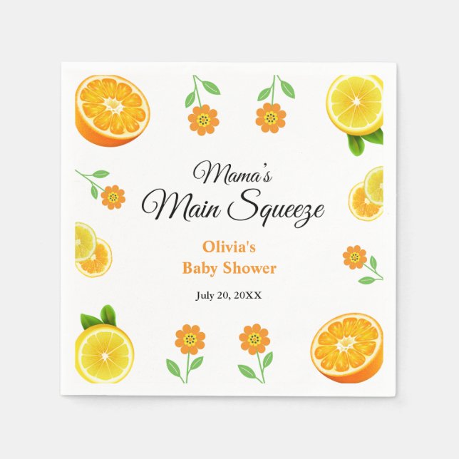 Mamma Main Squeeze Orange Citrus Baby Shower Pappersservett (Framsidan)