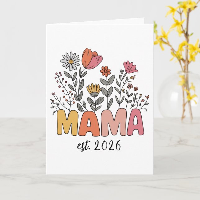 Mamma Mama Est 2026 Graviditet Blommig Personlig Kort (Gul blomma)