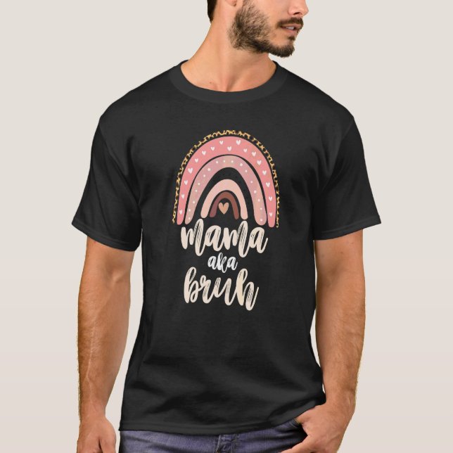 Mamma Mamma Bruh Rosa Leopard Boho Rainbow T Shirt (Framsida)