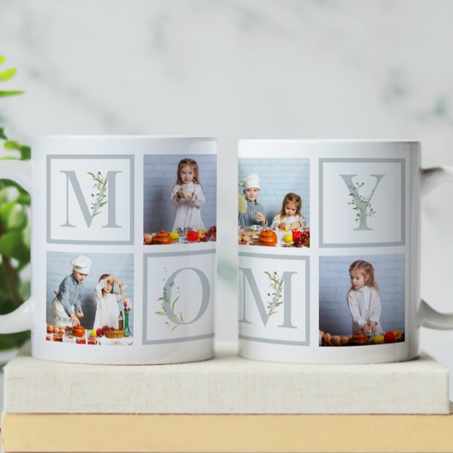 MAMMA Mamma Foto Collage Akvarell Bokstäver Kaffemugg (Skapare uppladdad)