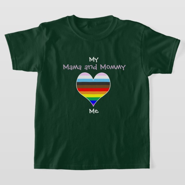 Mamma/Mamma Rainbow Heart T-Shirt (för mörk färg) (Laydown)