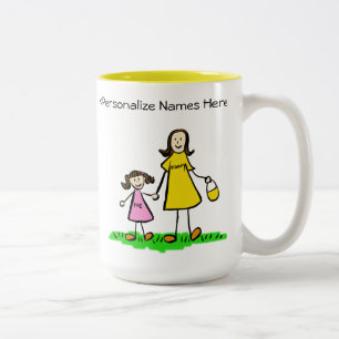 Mamma & Me Brunette Little Girl Anpassningsbar Gif Två-Tonad Mugg