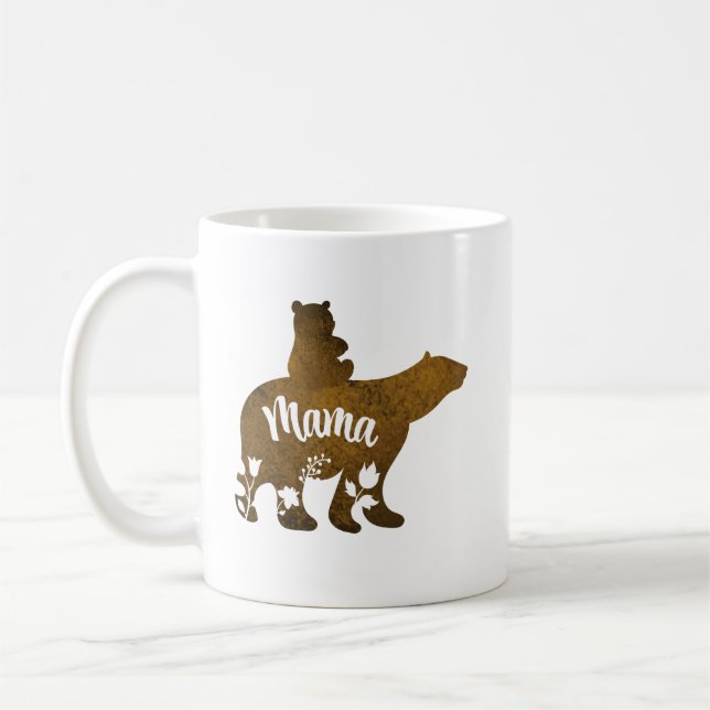 Mamma med 1 Unge riding på Mamma bak Kaffemugg (Vänster)