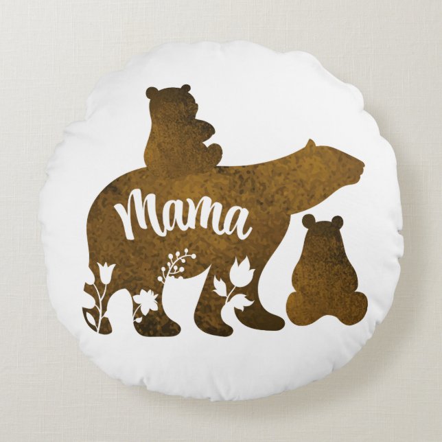 Mamma med 2 Unge Mamma av 2 Rund Kudde (Framsidan)