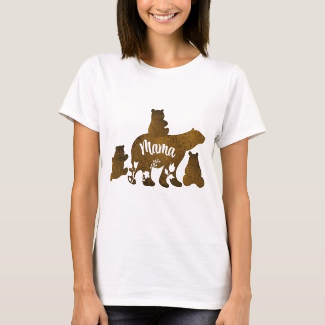 Mamma med 3 Baby björn Unge efter Mamma T Shirt (Framsida)