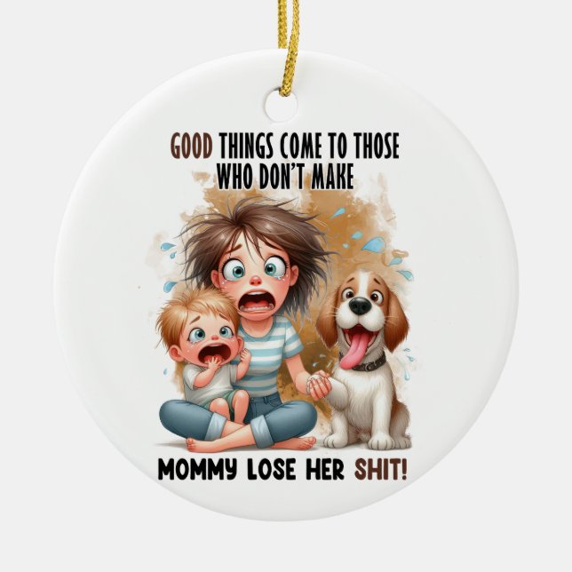 MAMMA MED BABY OCH ROLIG HUND JULGRANSPRYDNAD KERAMIK (Framsidan)