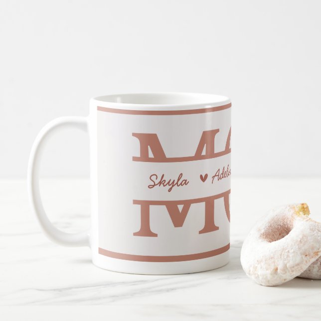 MAMMA med fyra barn namn Mors dag Kaffemugg (Med munk)