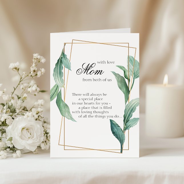 Mamma med kärlek gröna och gyllene tropiska blad kort (Skapare uppladdad)