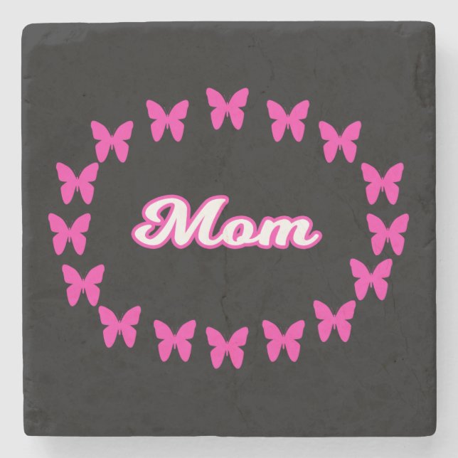 Mamma med rosa fjärilar stenunderlägg (Framsidan)