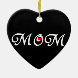 Mamma med rött hjärta julgransprydnad keramik